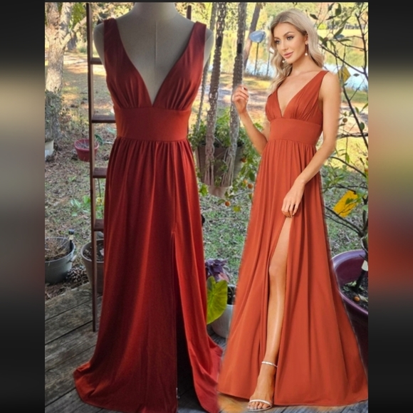 Ever Pretty Dresses & Skirts - Ever Pretty Chiffon High Slit Sleeveless Formal Dress In Burnt Orange Size 4